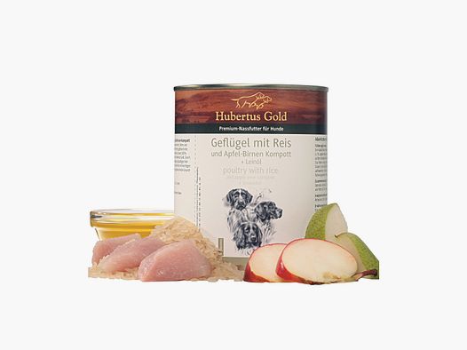 HUBERTUS GOLD Geflügel mit Reis und Apfel-Birnen Kompott + Leinöl 800g