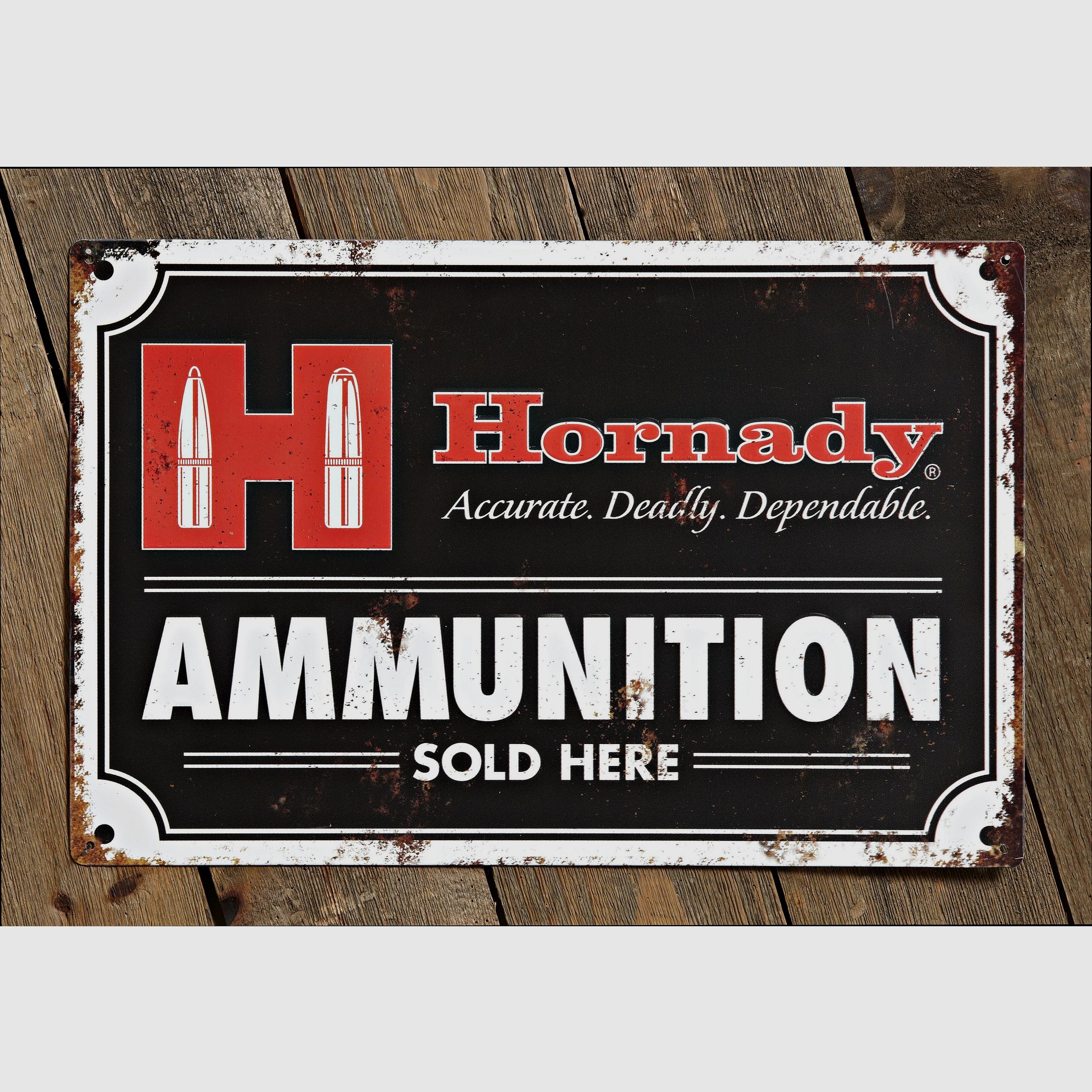 Hornady Blechschild Vintage „Ammunition Sold Here
