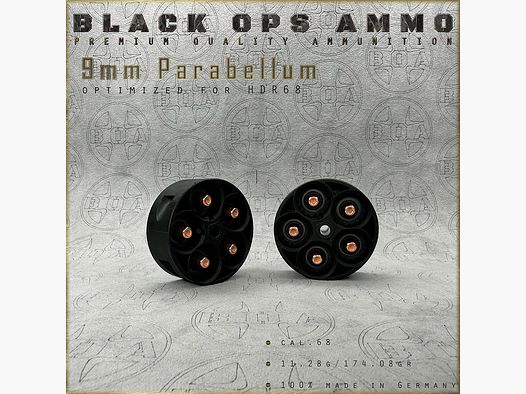 10x + 2 9mm Parabellum BLACK OPS AMMO HDR 68 TR cal.68 Munition T4E Umarex HDR68 TR68