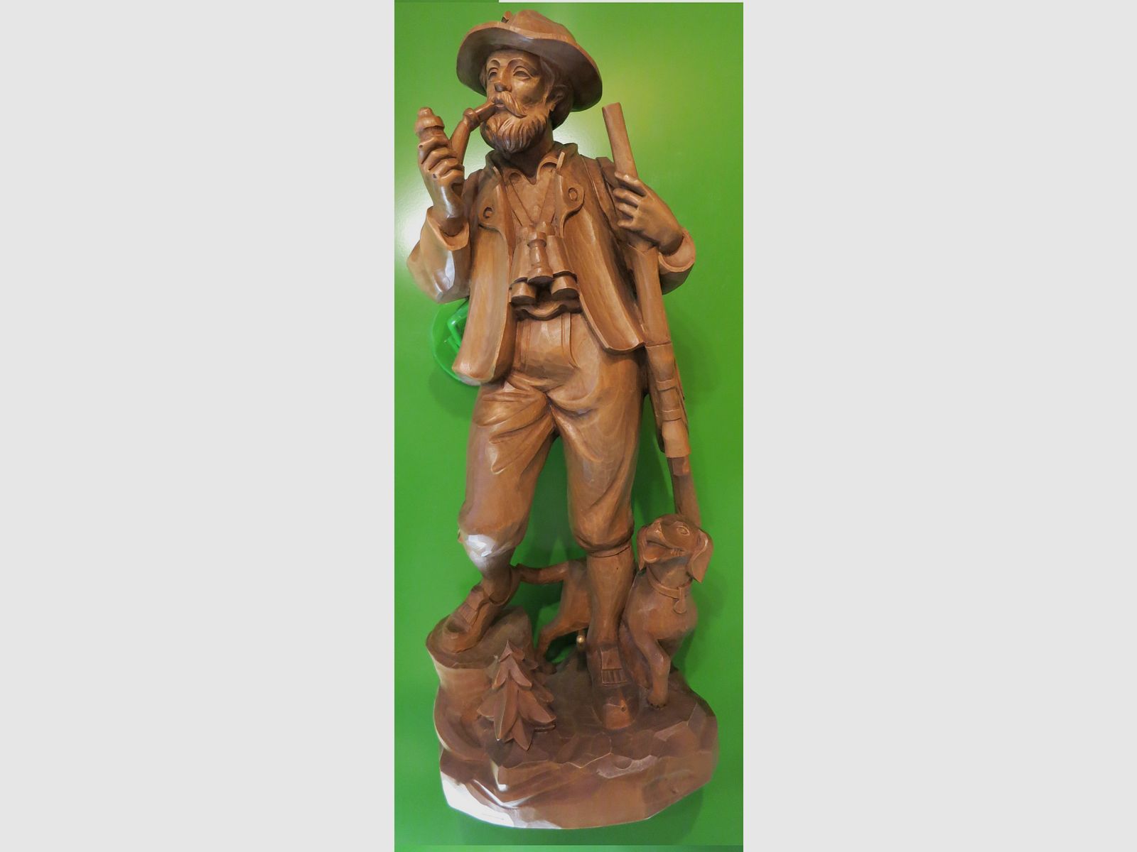  Südtiroler Holzschnitzerei "Jäger mit Hund" 50 cm, handgeschnitzte Holzfigur -