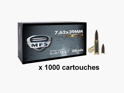 Munitions MFS cal. 7,62×39 FMJ 124gr Étui Laiton – Lot de 1000