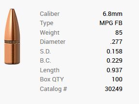 Barnes Geschoss 6,8mm/.277 85GR MPG FB 100 Stück