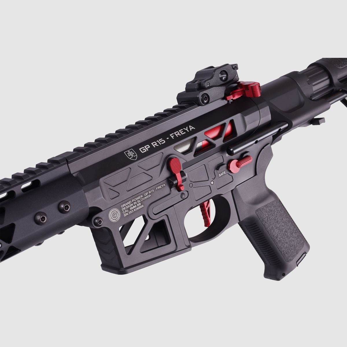 GP R15 FREYA ALPHA Full Skeleton PDW 13" gen.2 M-LOK Czarny/Czerwony S-AEG 18+ -F- | Delta Armory