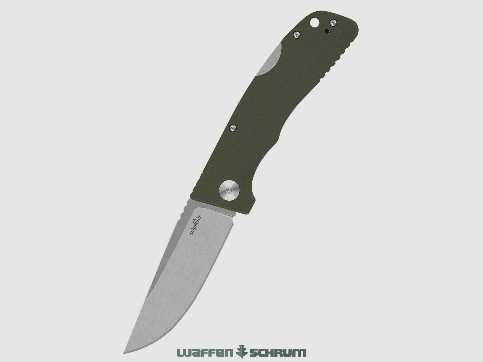 Schnitzel Outdoor Nóż kieszonkowy KVAR zielony ze stali nierdzewnej 14C28N z wykończeniem stonewash