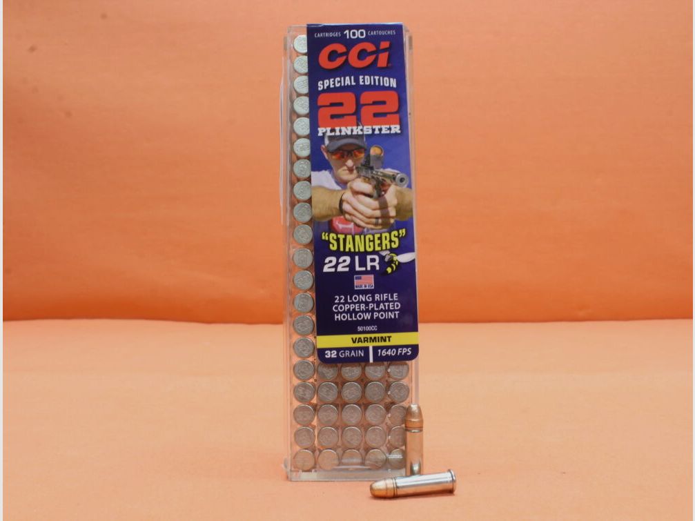 CCI. Patrone .22lr CCI 32grs HP (50100CC) Stangers HS VE 100 Patronen (HV: 1640fps) copper plated/ 2,6g Blei-Hohlspitz verkupfert