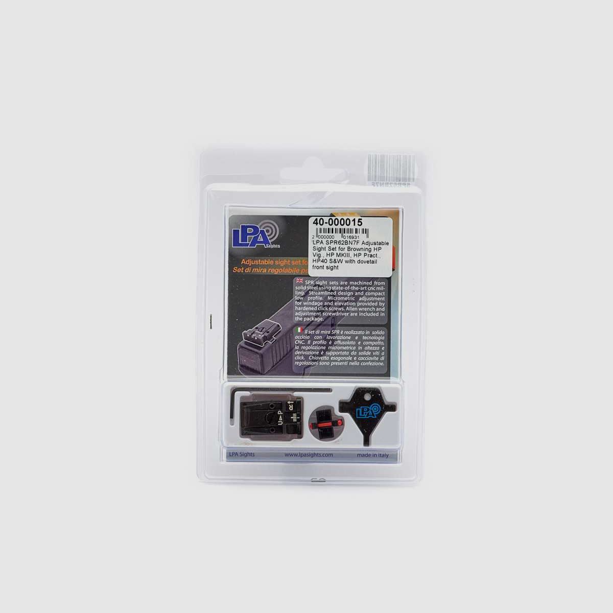 LPA SPR62BN7F Set di mirini regolabili per Browning HP Vig., HP MKIII, HP Pract., HP40 S&W con mirino anteriore a dovetail, immagine 2 di 3