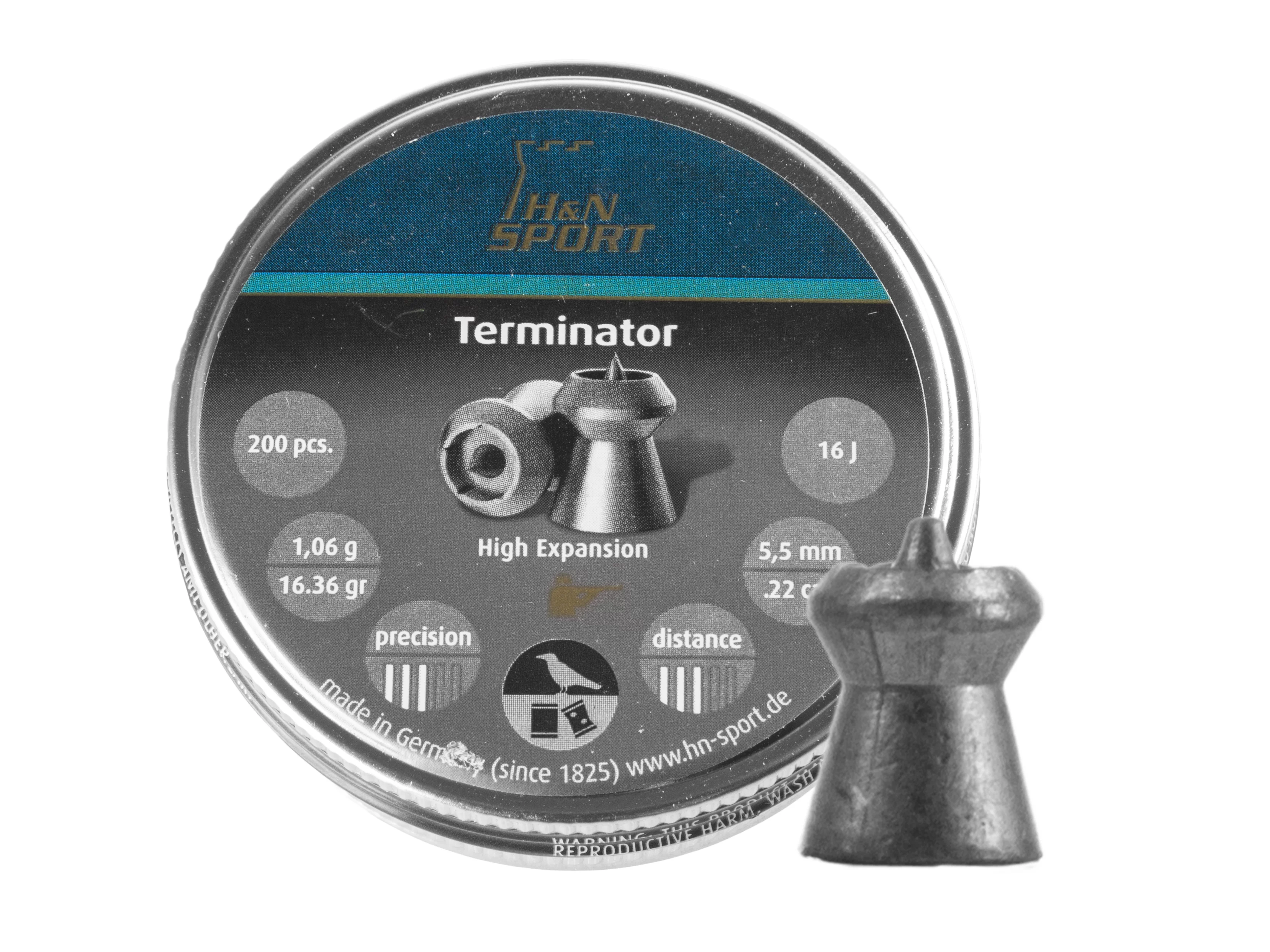 Balines diabolo puntiagudas H&N Terminator de 5,5 mm, 200 unidades (92215500003), imagen 2 de 6