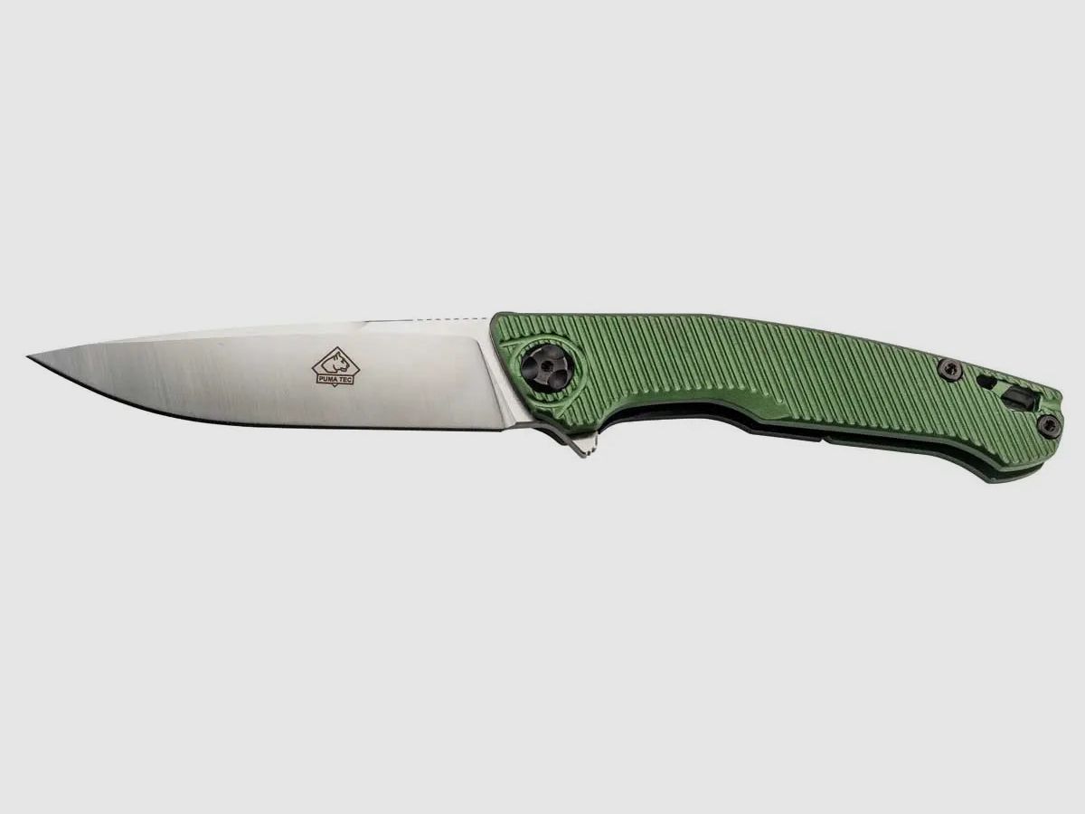 PUMA TEC One-Hand Knife, Green Aluminum with Clip, image 1 of 2