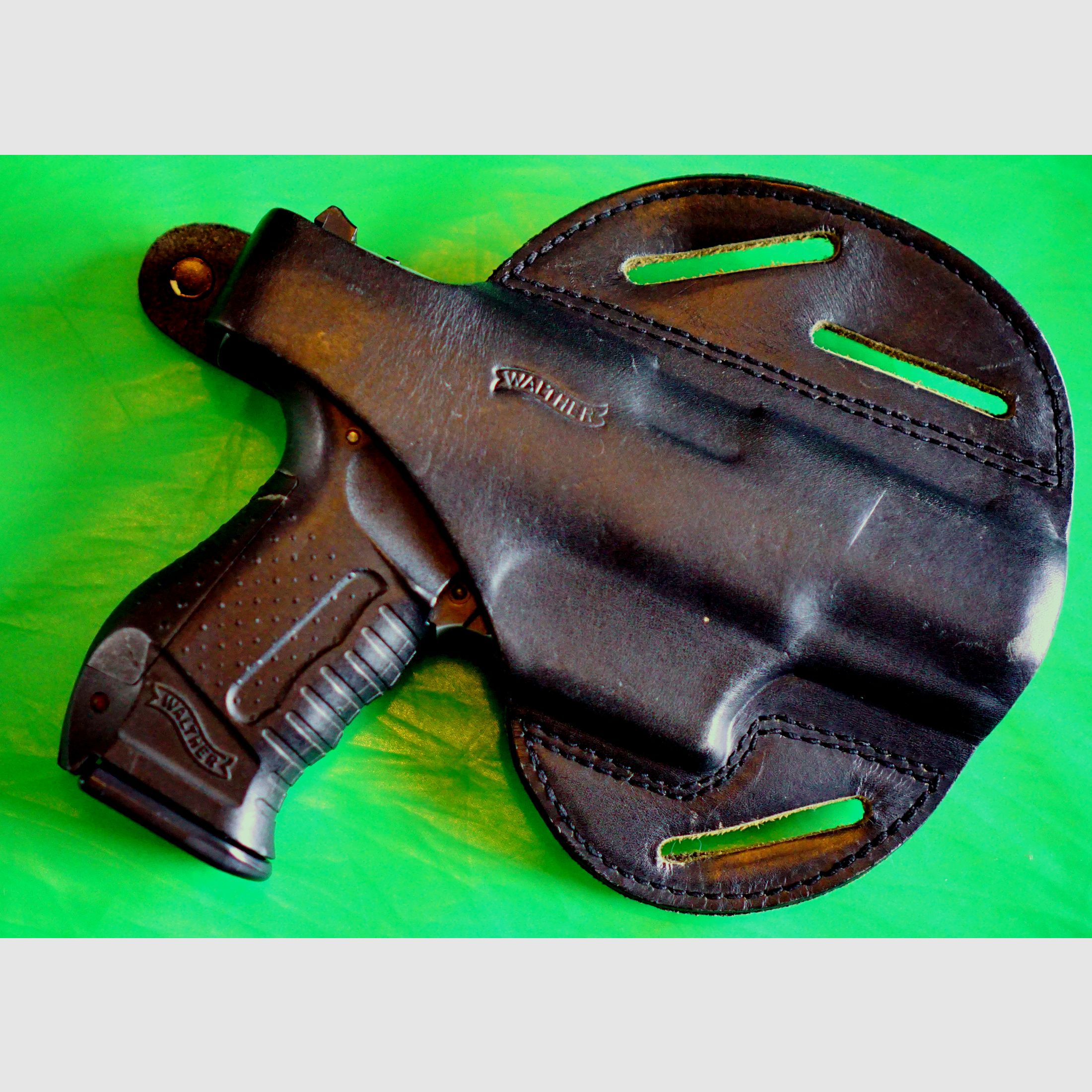 Walther P99 blank firing pistol 9mm P.A.K. bicolor (762) with leather holster