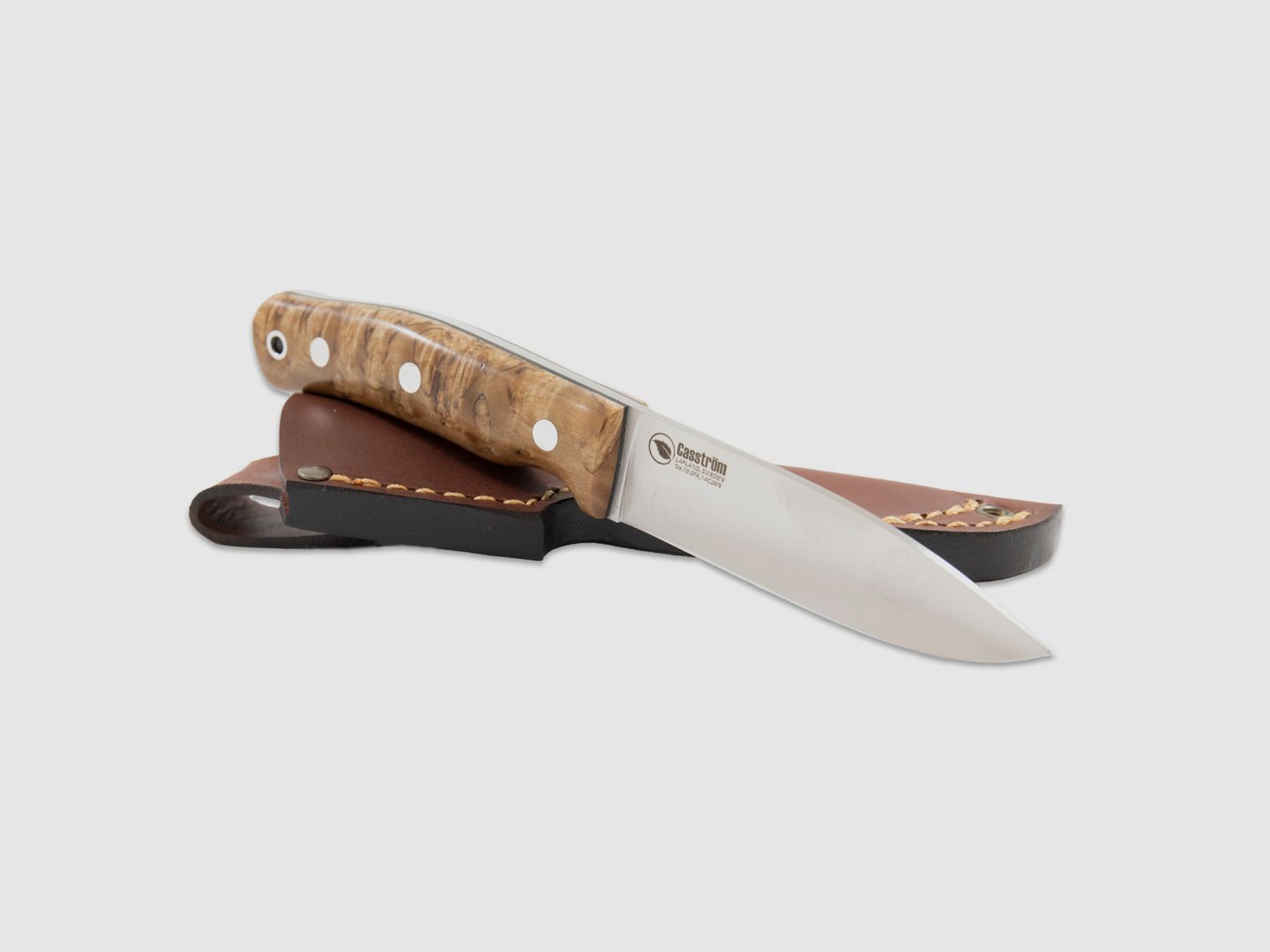 Casström No.10 Schwedisches Taschenmesser, stabilisierte Maserbirke, rostfrei, Lederscheide