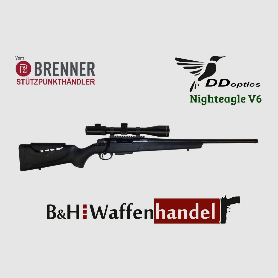 Brenner Komplettpaket:	 BR20 Polymerschaft DDoptics 2.5-16x42 oder 2.5-15x50 Repetierbüchse Kunststoff Finanzierung möglich