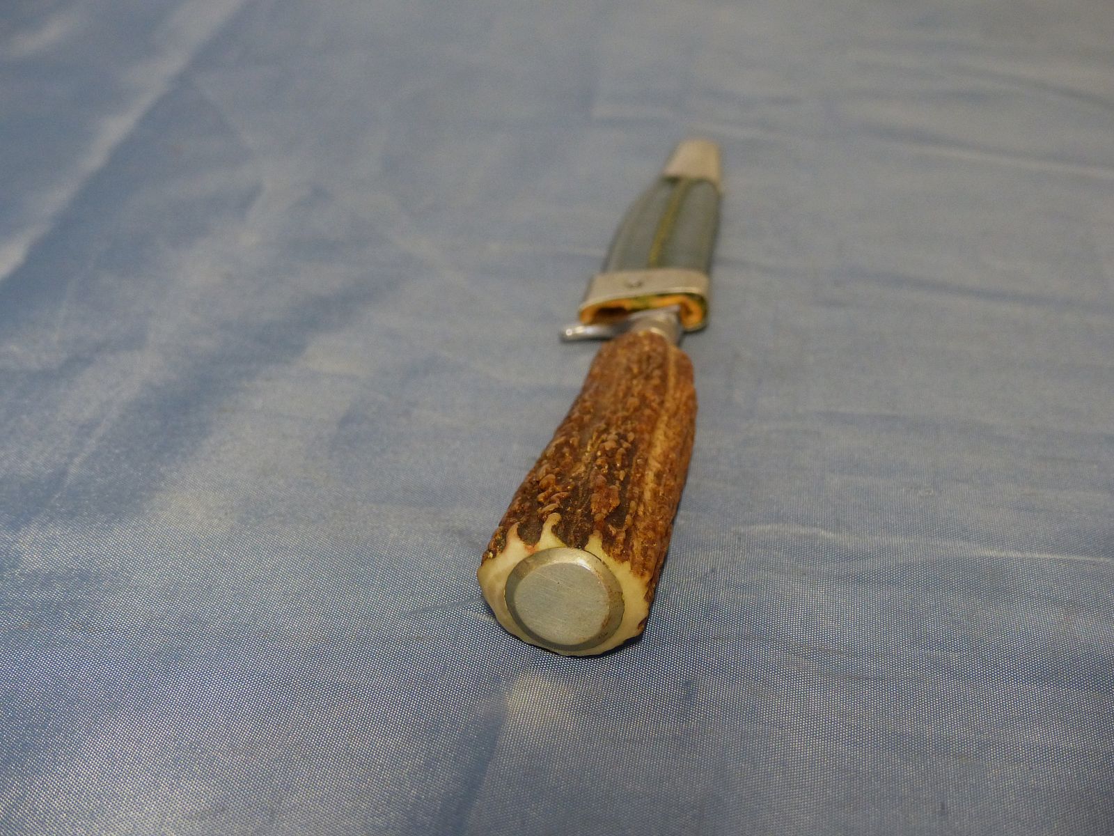 Bawarskie noże myśliwskie, noże tradycyjne, noże do przekąsek Anton Wingen Jr. z uchwytem z poroża jelenia, prawie antyczne