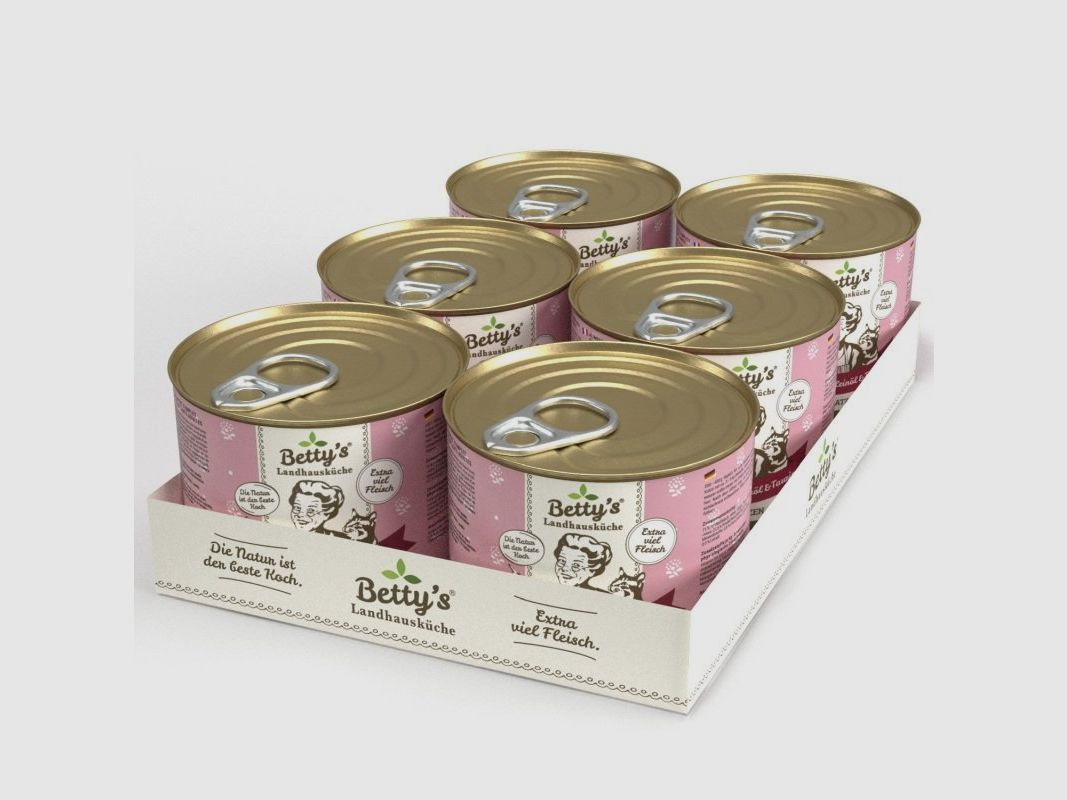 Betty's Landhausküche Katzenfutter Rind pur mit Leinöl 6x 200g