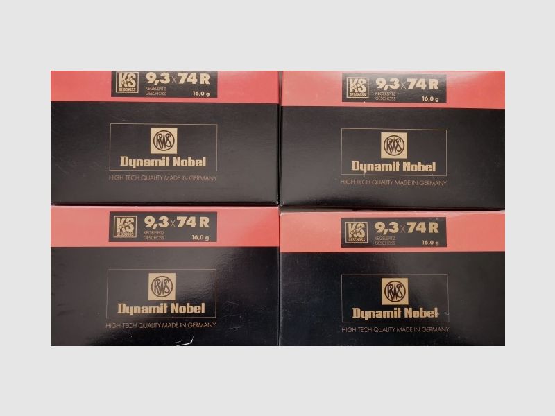 Cartridges 9.3 x 74R, pointed 16.0 g, 80 pieces, same serial number