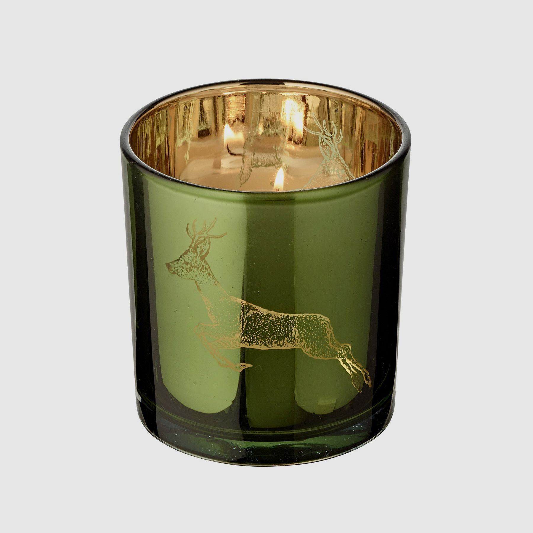 Teelichtglas Rehbock grün/gold
