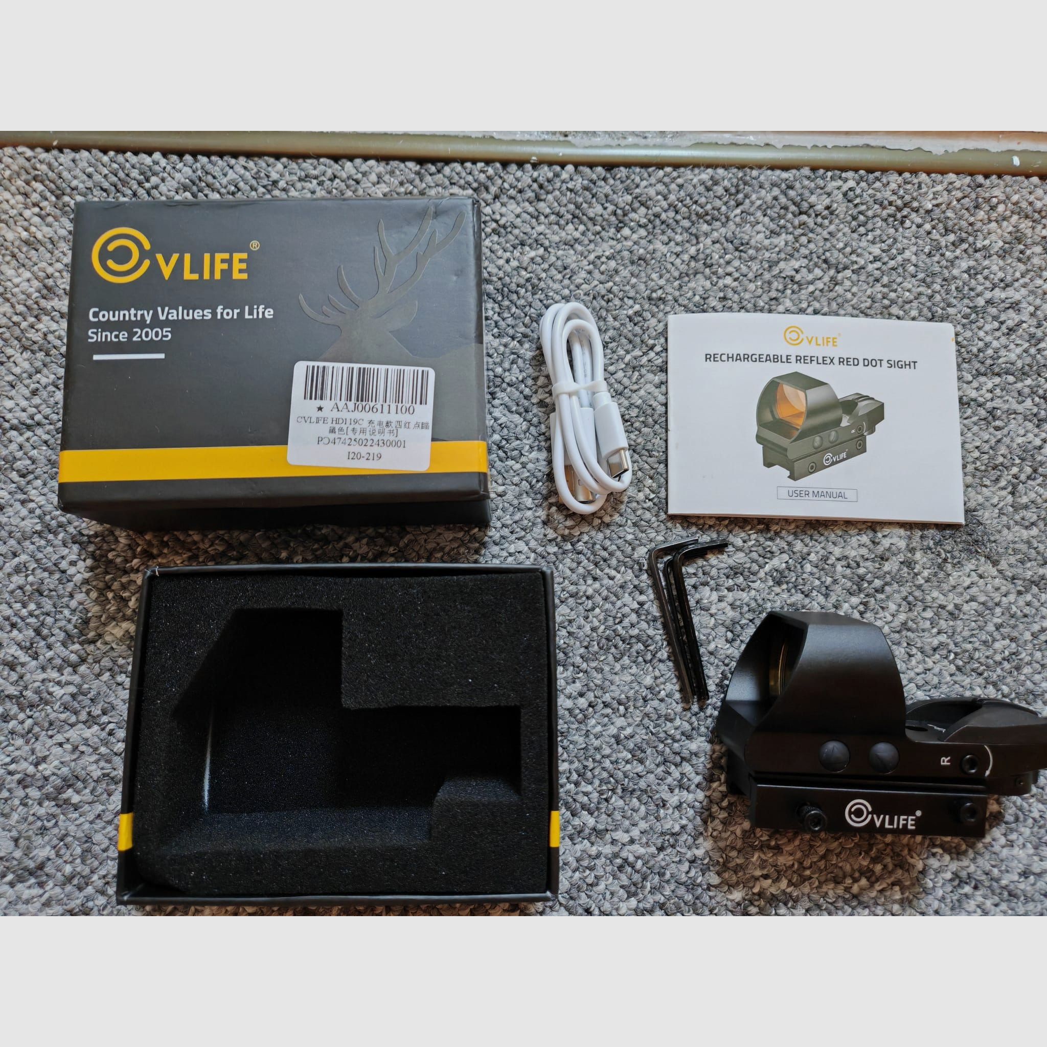 CVLIFE FoxSpook Red Dot Rotpunkt Visier 1x28x40mm | Schwarz | mit Akku per USB Anschluss aufladbar | NEU