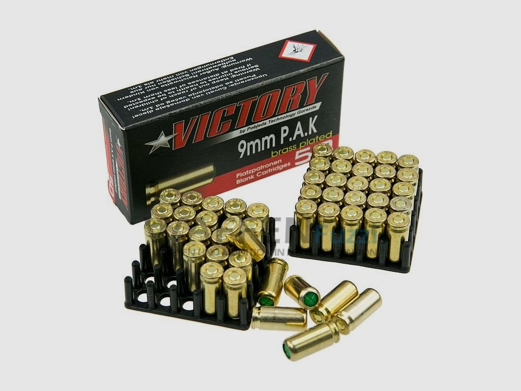 Victory Pobjeda munitions à blanc calibre 9mm P.A.K. plaqué laiton