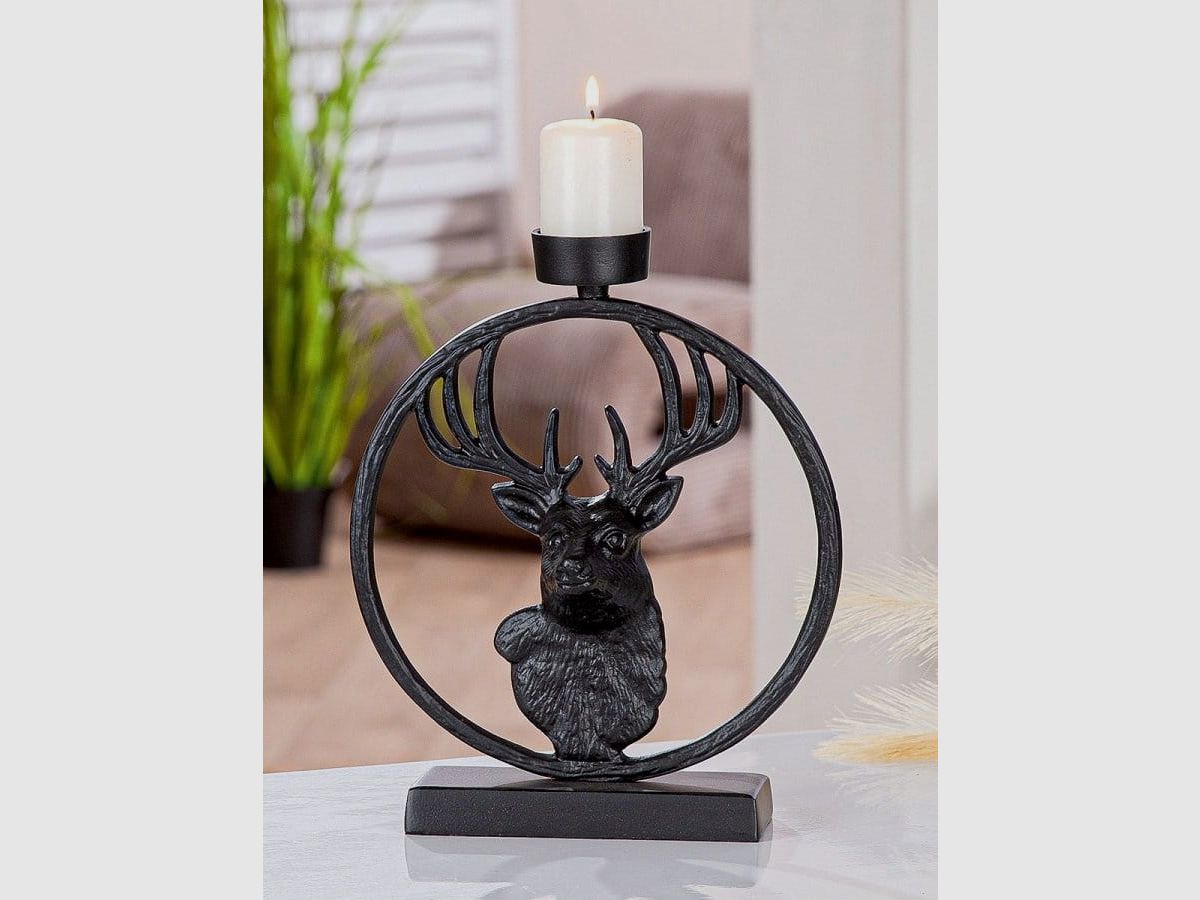 Gilde Teelichtleuchter Deer in Circle Hirschmotiv Metall