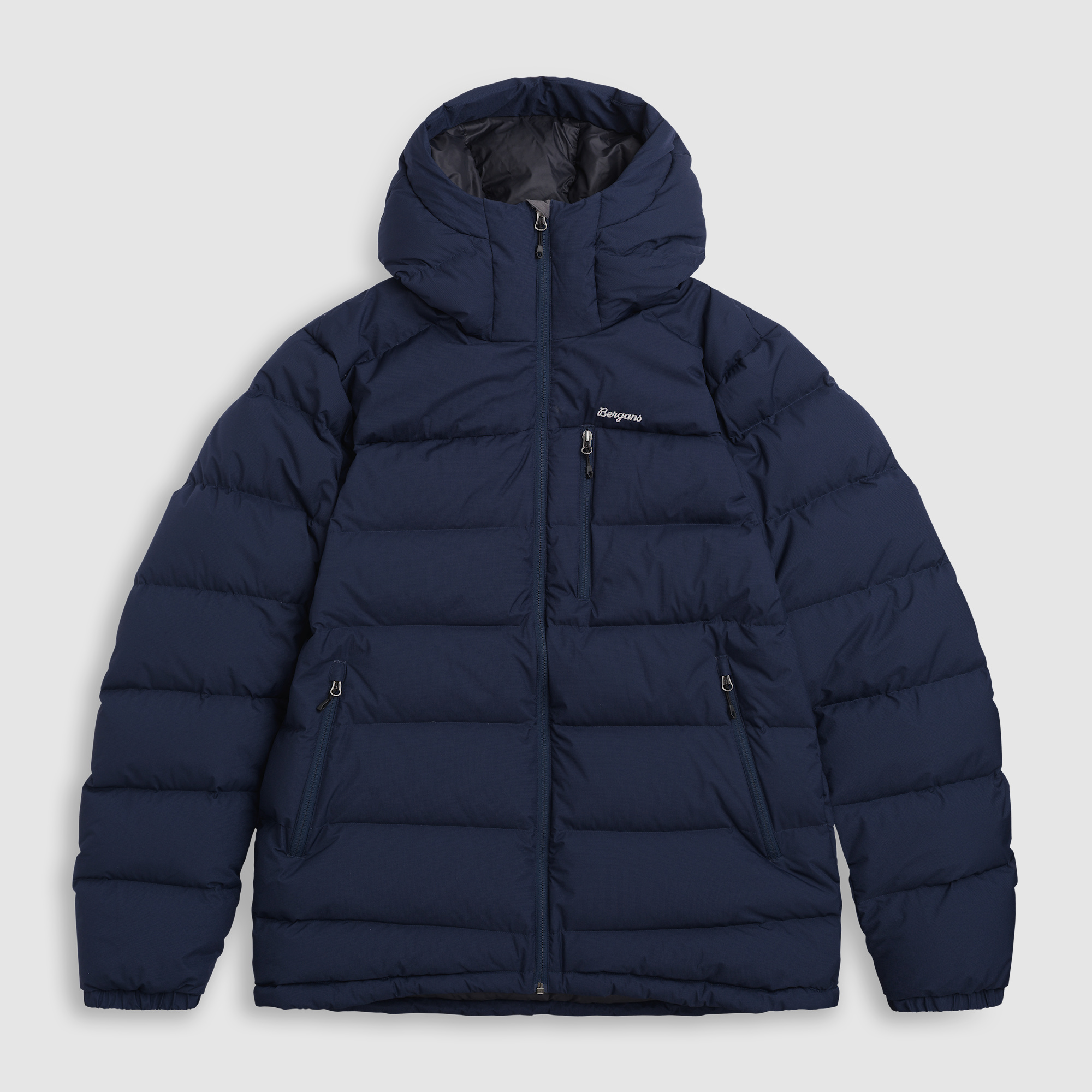 Bergans Lava Warm Down Jacket met capuchon Heren Marineblauw/Solid Grijs S