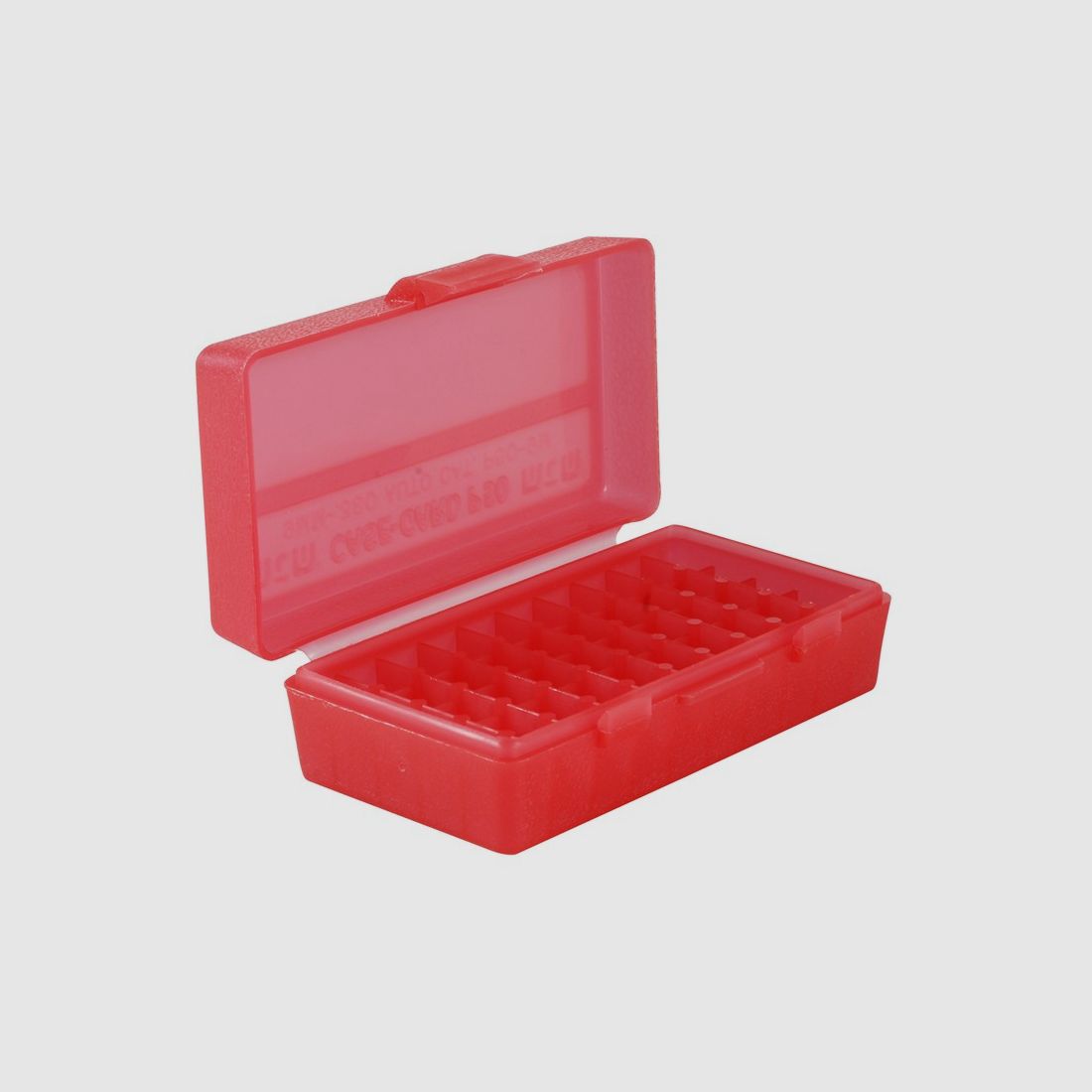 MTM scatola per cartucce P50-9M-29 rossa trasparente con coperchio a ribalta per 50 cartucce 9mm e altro.