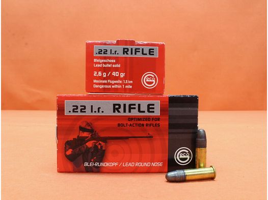 GECO Patrone .22lr GECO 40grs LRN (2132540) Rifle VE 50 Patronen/ 2,6g Blei-Rundkopf