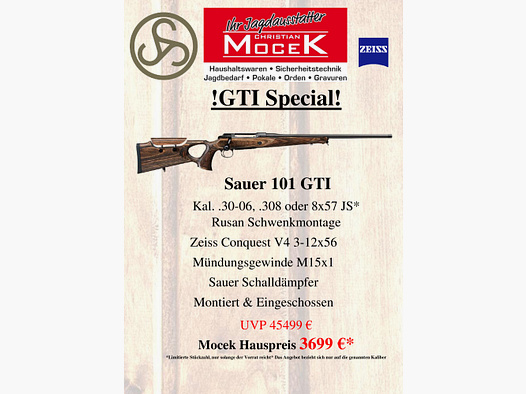 Sauer	 101 GTI, mit Zeiss Conquest V4 3-12x56