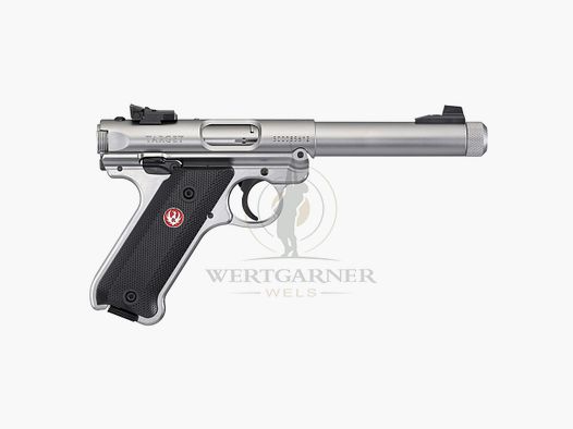 Ruger Mark IV Target Pistol, Thread Bull, Kal. .22lr, Stainless, Synthetic Grip, 10+1