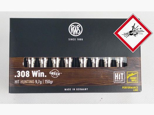 RWS HIT cartouche de chasse cal. .308 150 grs carabine courte