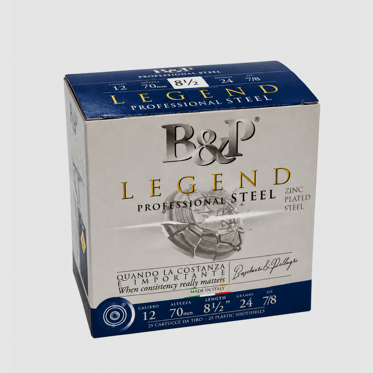 12/70 Baschieri & Pellagri F2 Legend Professional Steel – No. 8.5 / 2.2mm – 24g – 25 pz.