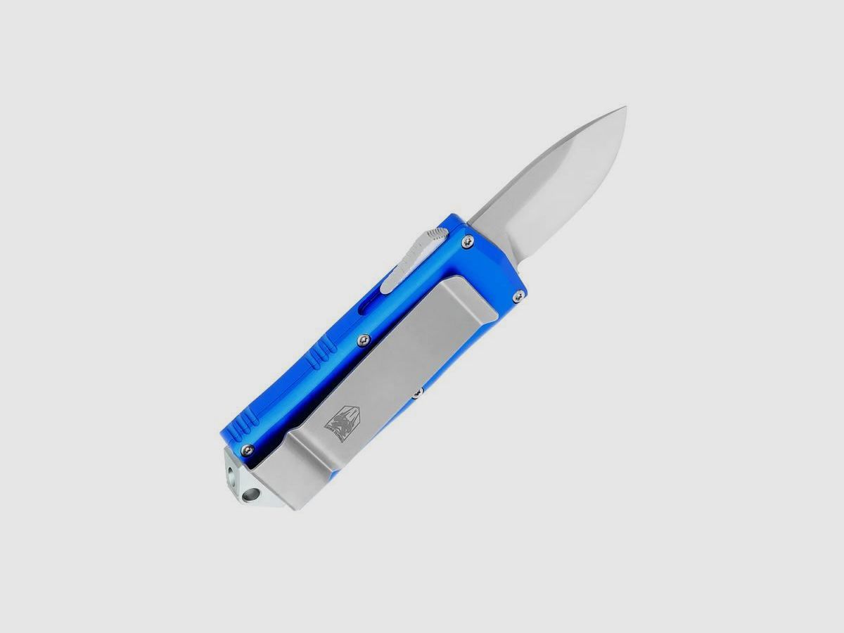 CobraTec OTF Money Clip bleu couteau automatique OTF avec lame drop point, image 2 sur 12
