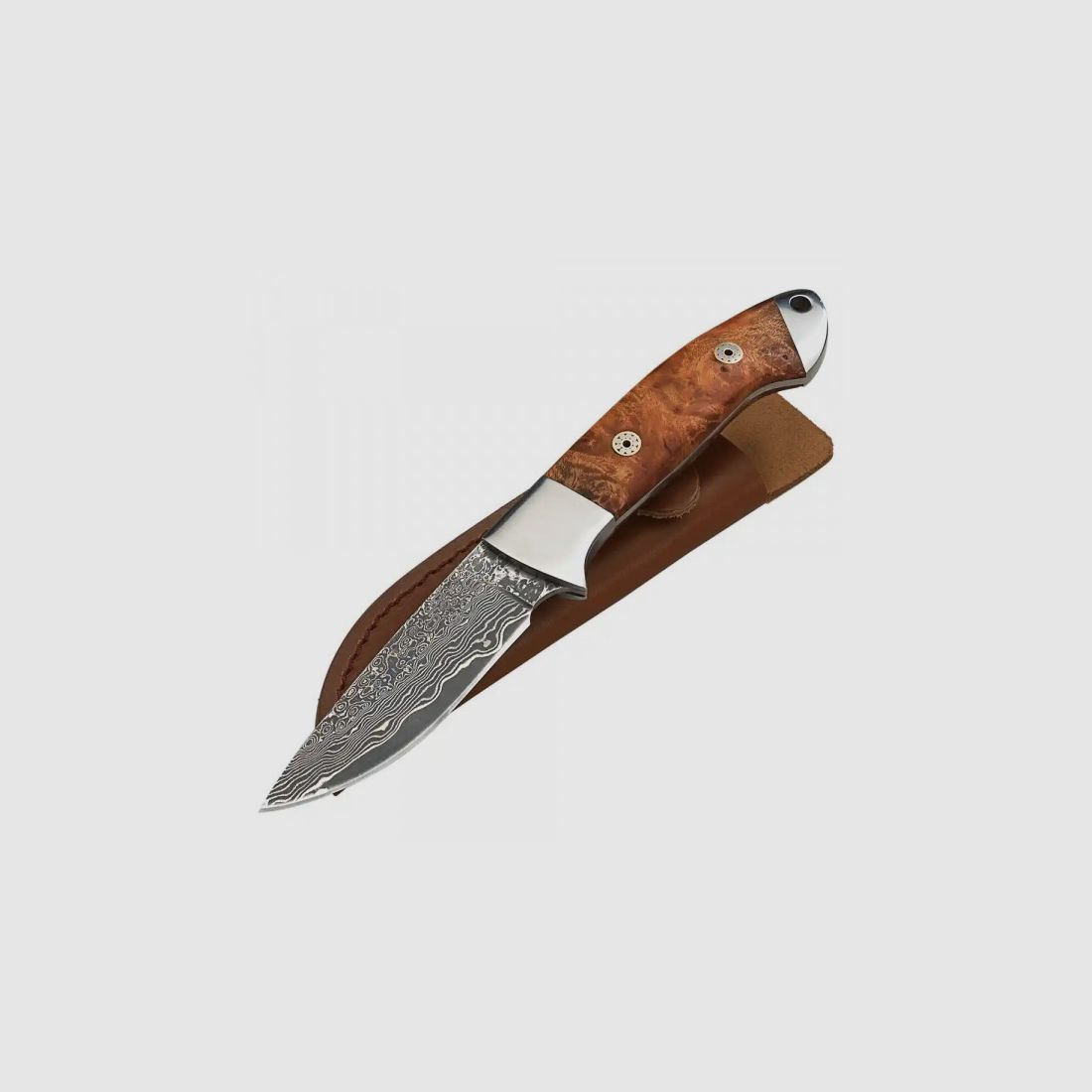 <DAMASK KNIFE ROOT WOOD WITH SHEATH