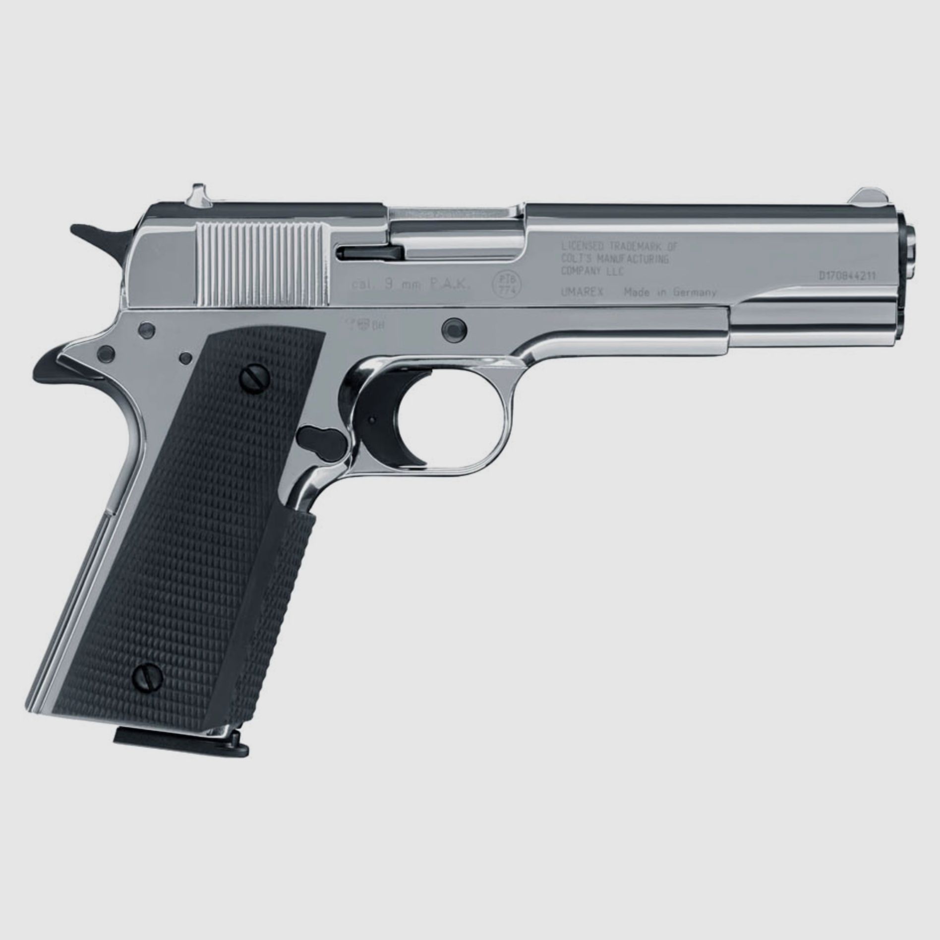 Umarex 317.02.38 Colt Government 1911 A1 9 mm P.A.K. Polished Chrome Pyro