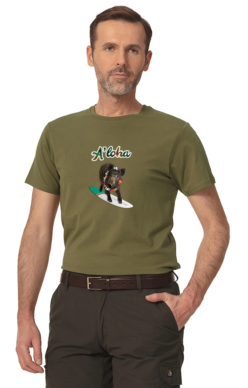 FNT Aloha heren-T-shirt wild zwijn, olijfgroen jachtshirt .e.