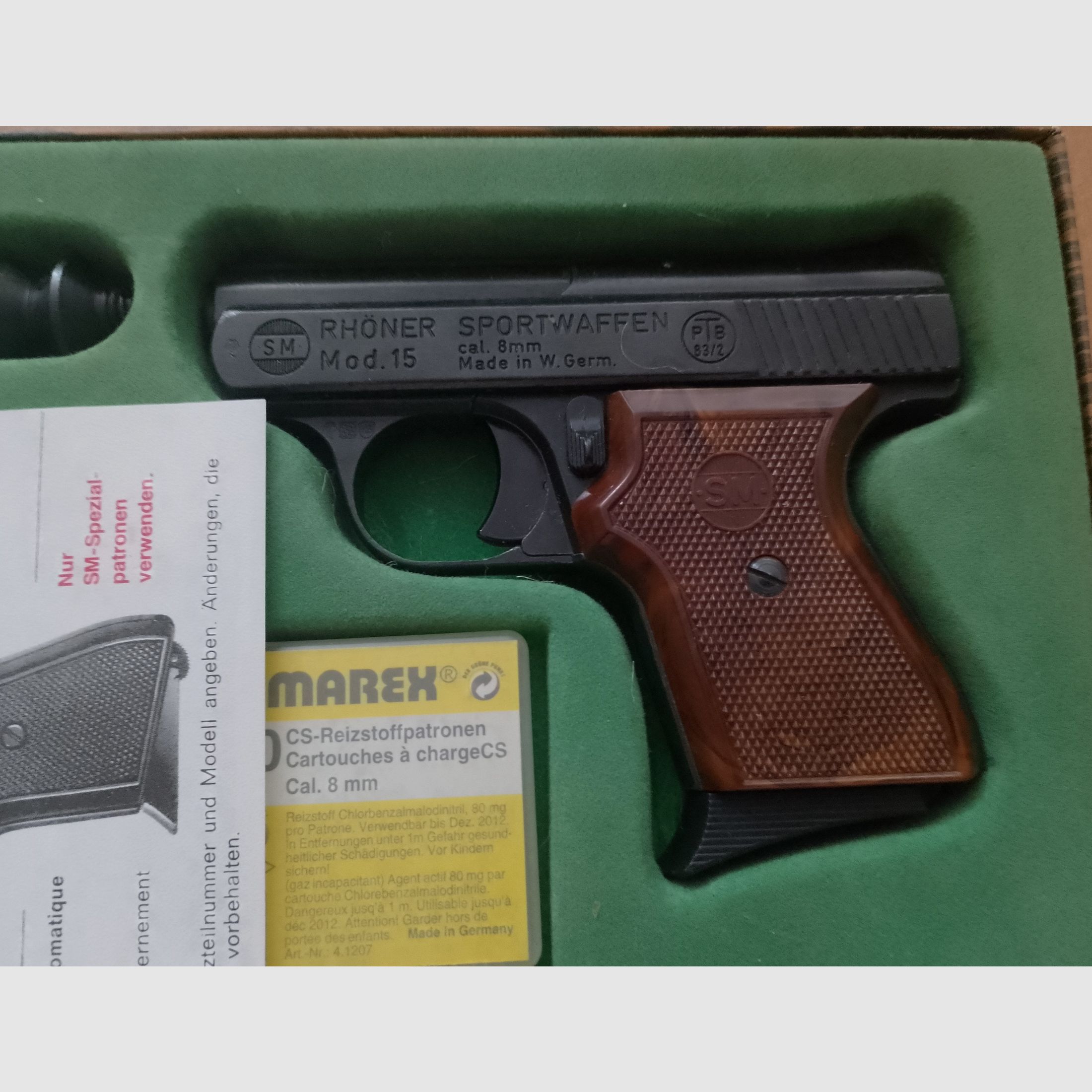 Alte Rhöner SM 15 Kal. 8 mm Knall im PTB 83/2 mit Verpackung!