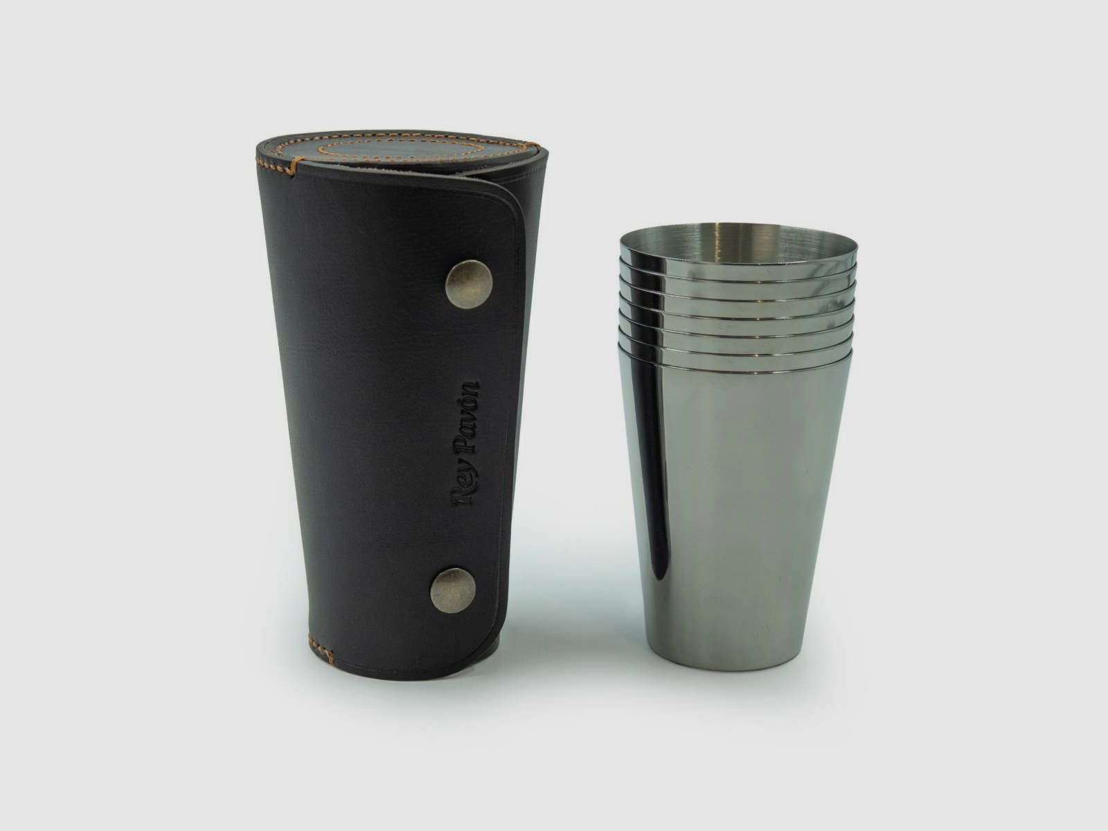 Grosses Edelstahl-Becher-Set Leder, Bild 3 von 12