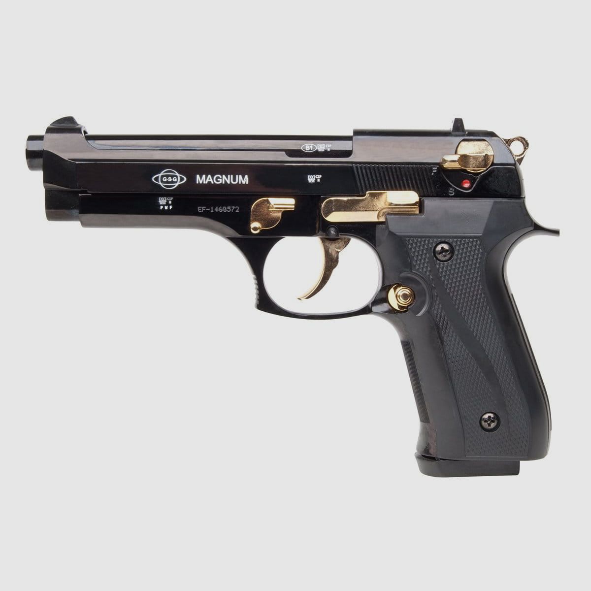 Ekol Firat Magnum 92 Negro-Oro 9 mm P.A.K Pistola de Fogueo METAL