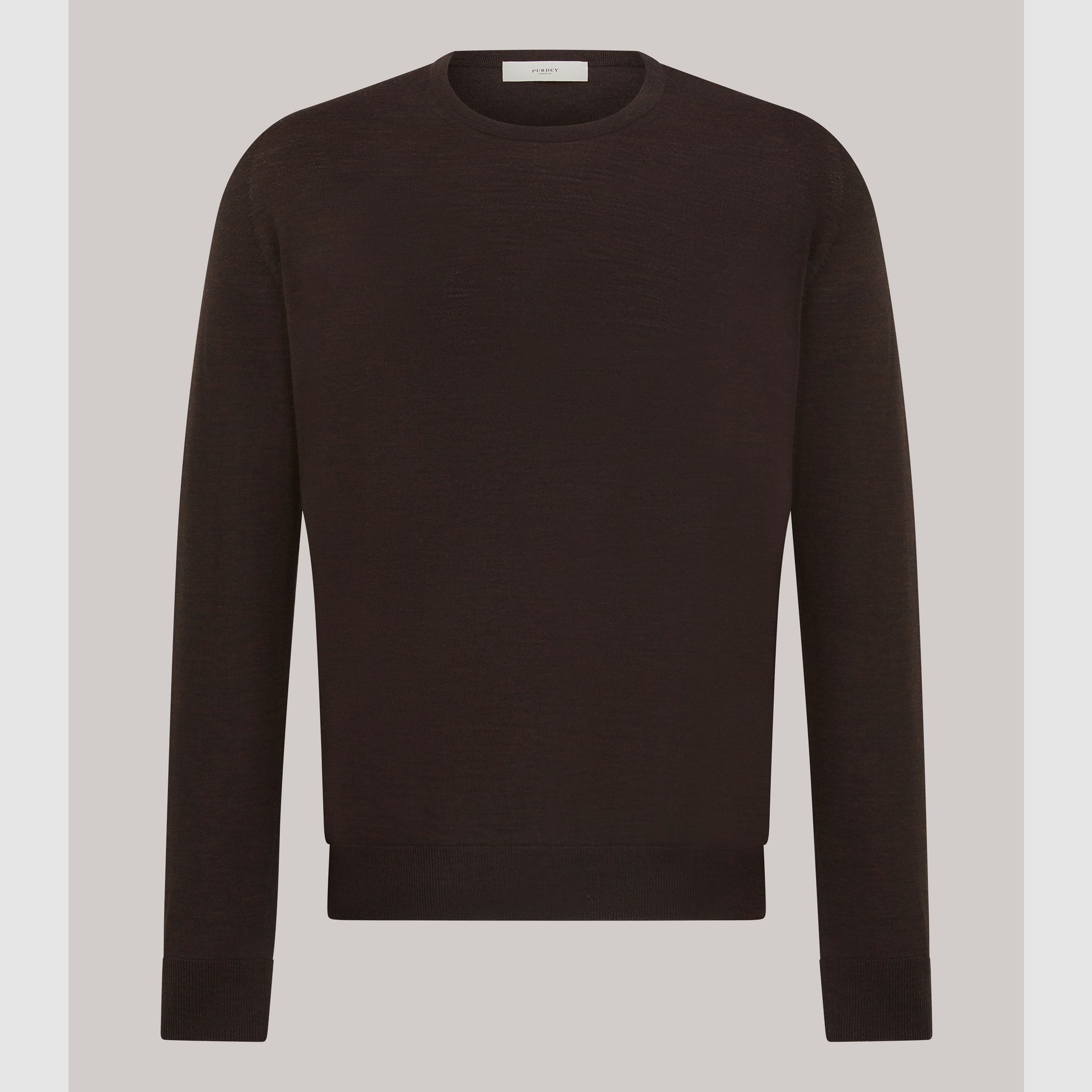 PURDEY LIGHTWEIGHT MERINO C-NECK, CHOCOLATE, billede 1 af 2