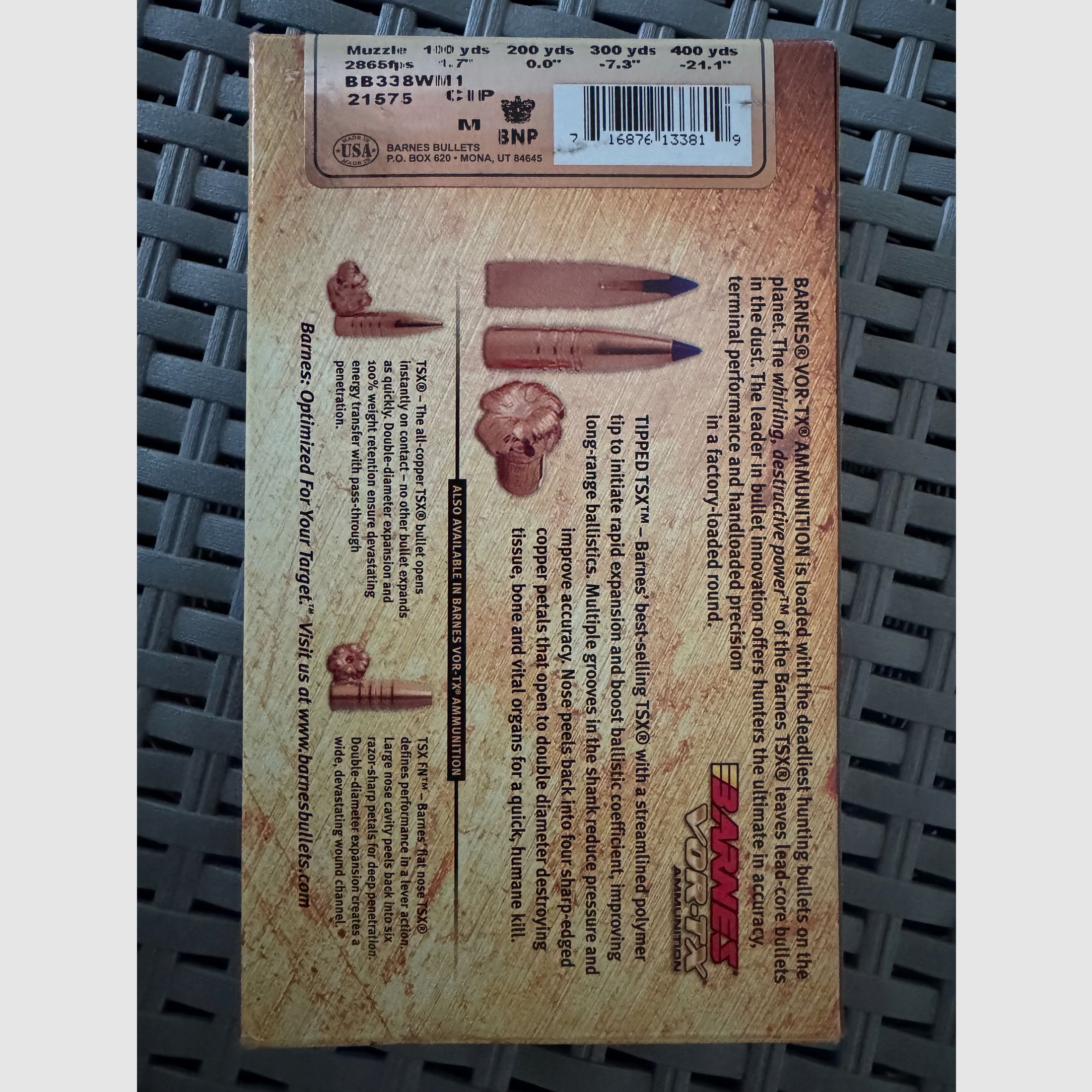 BARNES VOR-TX .338 WIN MAG 210GR TTSX 20 pièces, image 2 sur 2