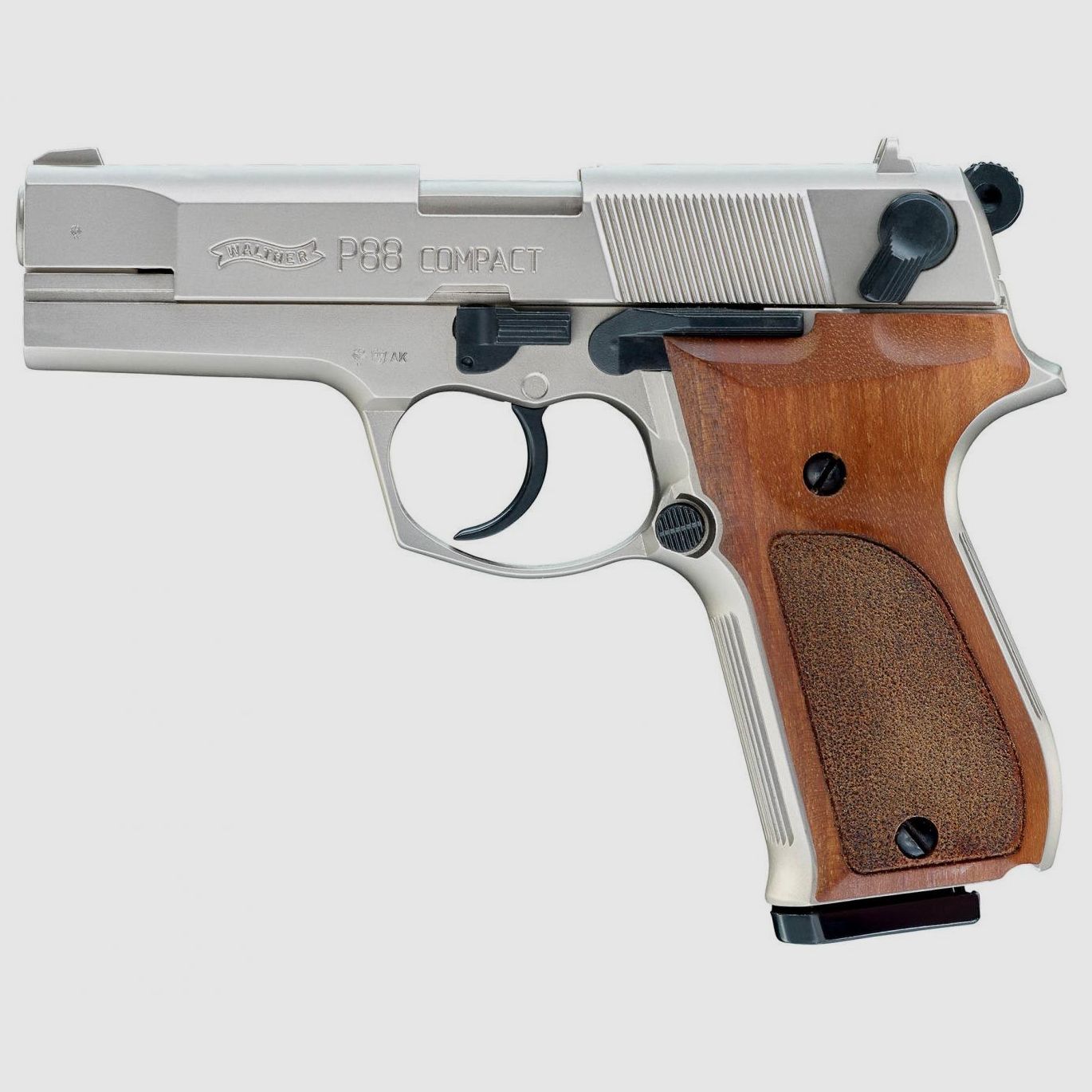 Walther p88 schreckschusspistole vernickelt mit Holzgriffschalen