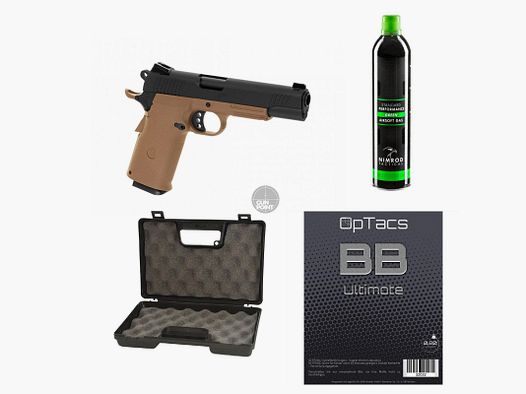SET !!! Softair - Pistole - KJW - KP-11 Full Metal GBB TAN - ab 18, ber 0,5 Joule