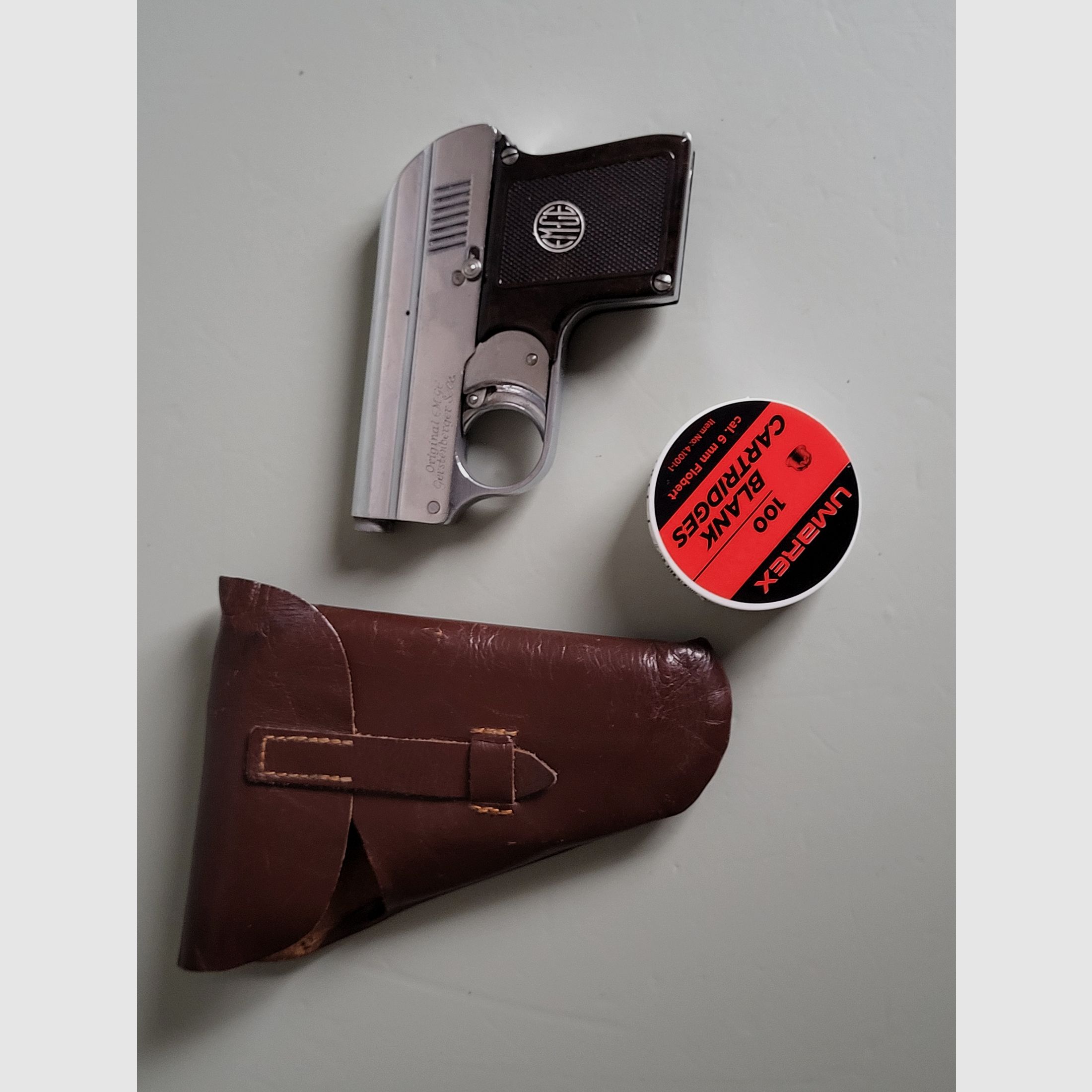 Rare Old Gas Pistol Blank Firing Pistol - ORIGINAL EM-GE Gerstenberger & C0 Model . 6 Patent - 1950s