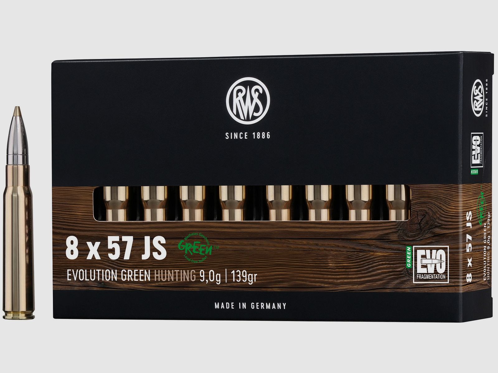 RWS Büchsenpatronen Evolution Green 8x57 IS. 139 grains