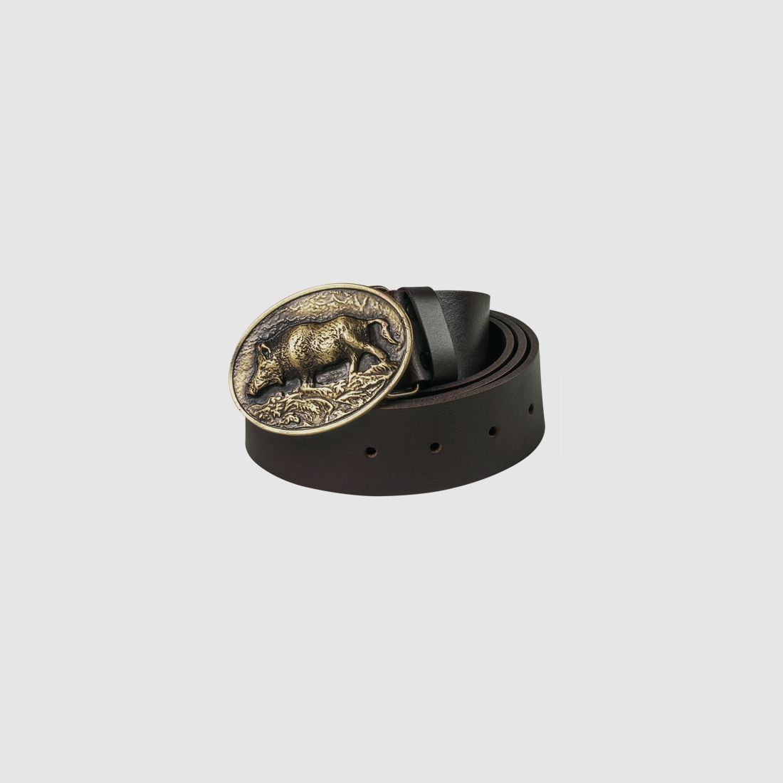 Leather belt ,buckle with decorative wild boar theme, 38 mm wide 130 cm
