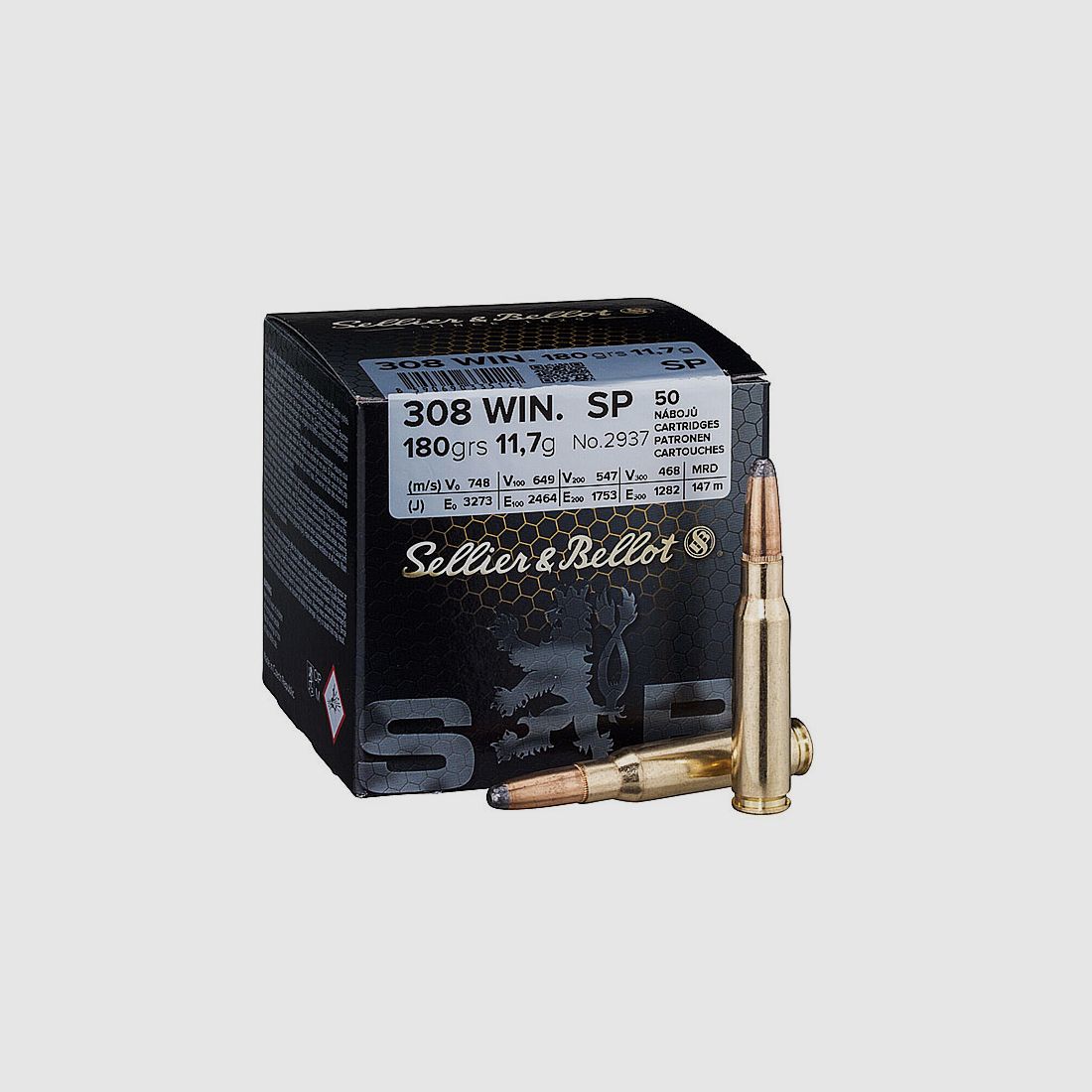 Sellier & Bellot .308 Winchester, SP Teilmantel 180 grs 1 Packung (50 Schuss á 1,238 €*)