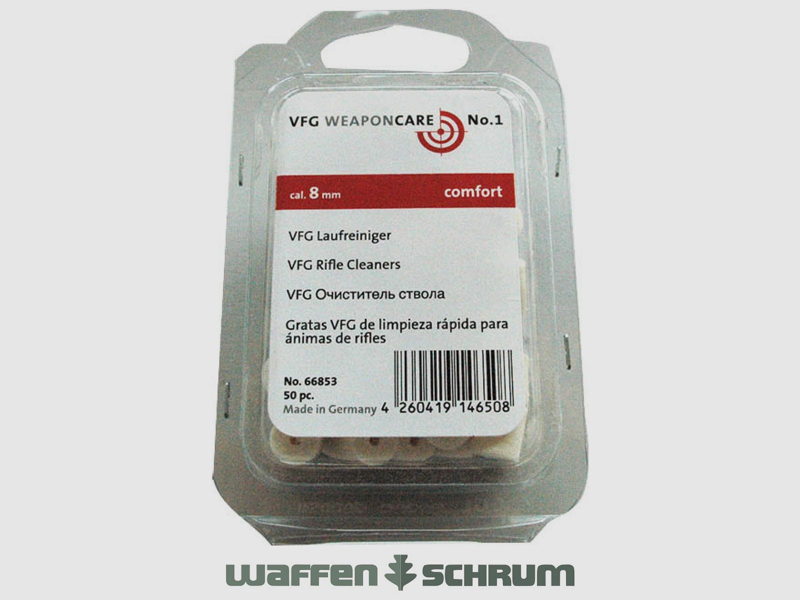VFG limpiador de cañón de fieltro calibre 8mm Comfort 50 piezas