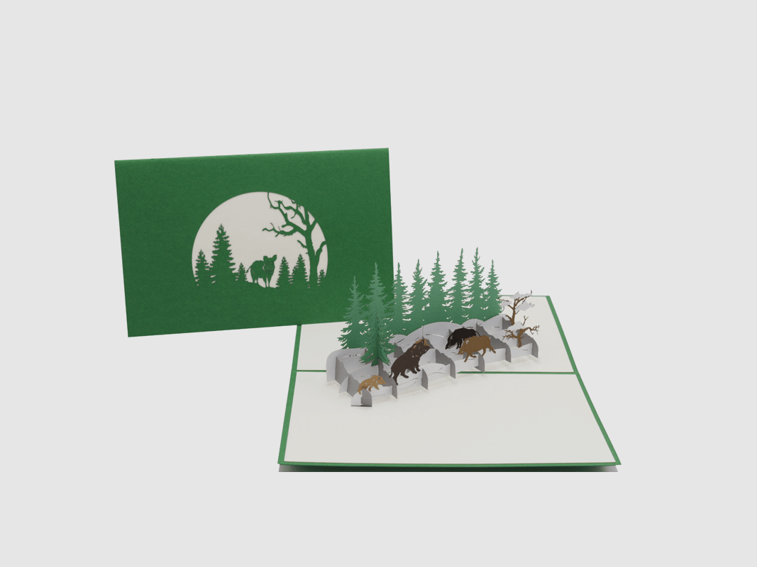 Pop-Up Card "Wild Boar Sounder Winter Forest"