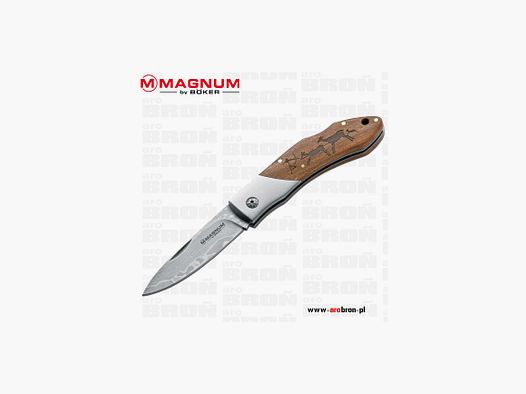 Nóż składany BOKER Magnum Caveman Damast 01RY818DAM - stal damasceńska, głownia 82 mm, rękojeść drewno