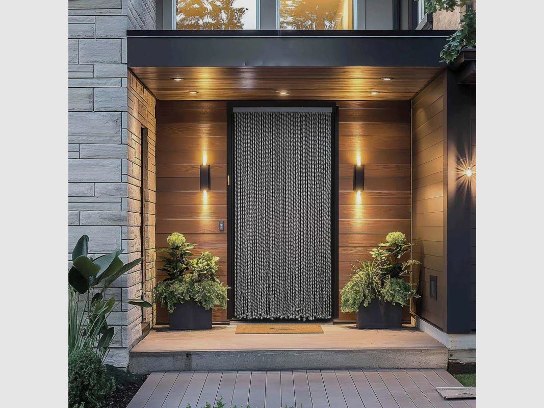 Tenda per porta in corda intrecciata grigia bianca 90x200 cm, immagine 2 di 4