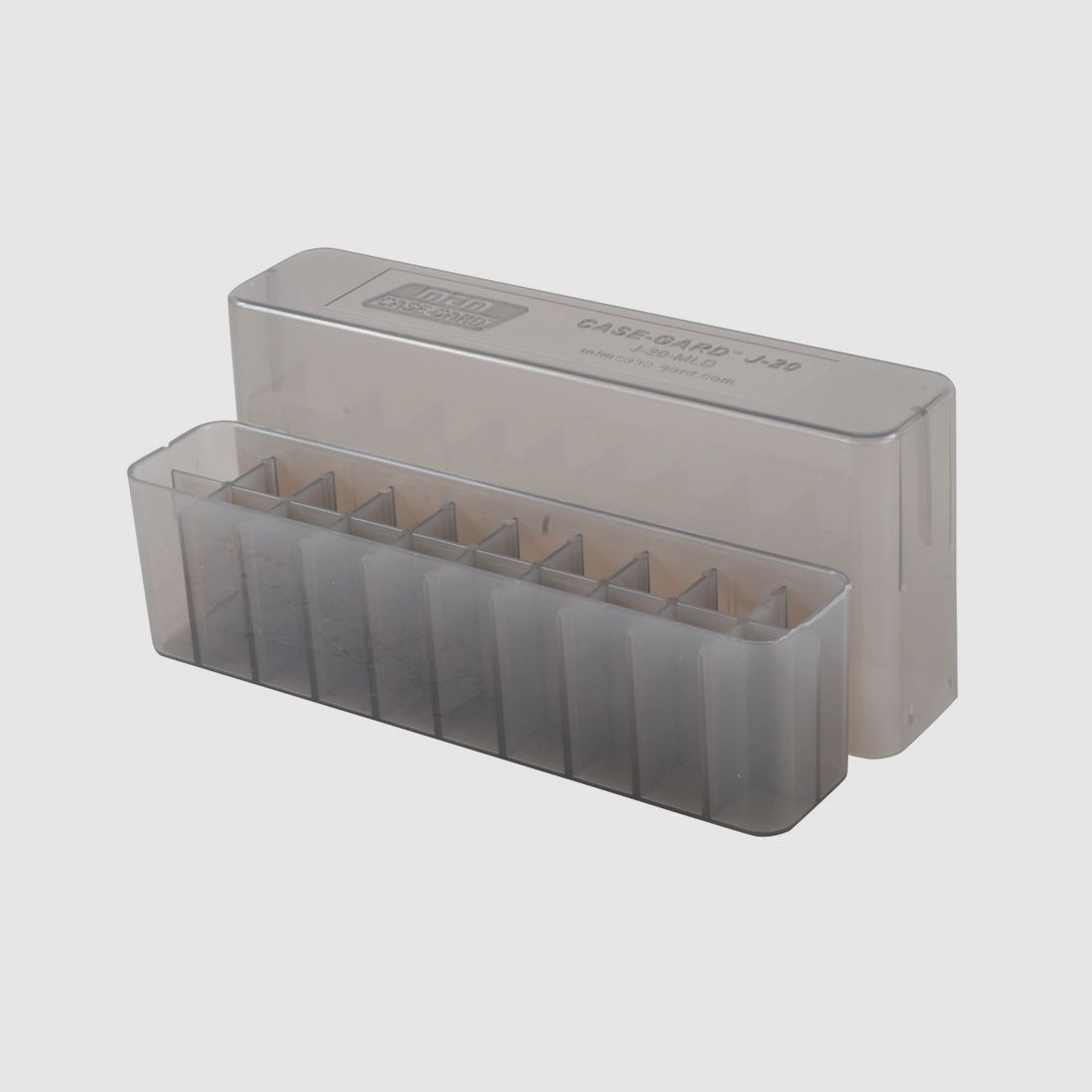 Boîte à cartouches MTM J-20-MLD-41 transparente avec couvercle pour 20 cartouches .45-70 et autres.