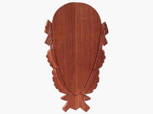 Trophäenschild Hirsch, massiv Eiche dunkel, mit geschnitzter Eichel- und Eichblattverzierung. Innen